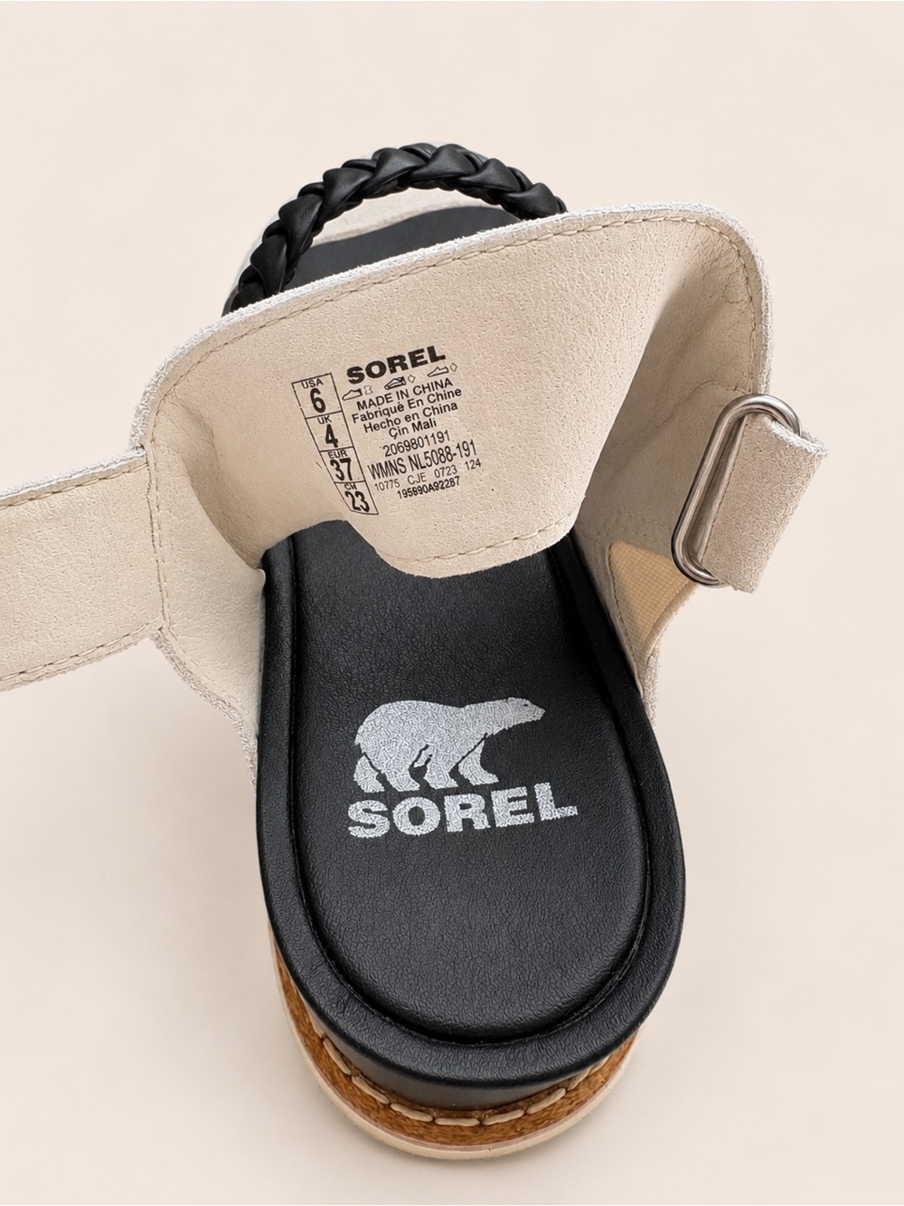 SOREL Kinetic Impact Slingback Platform Sandals Sea Salt Black Women’s 6 - Picture 10 of 12